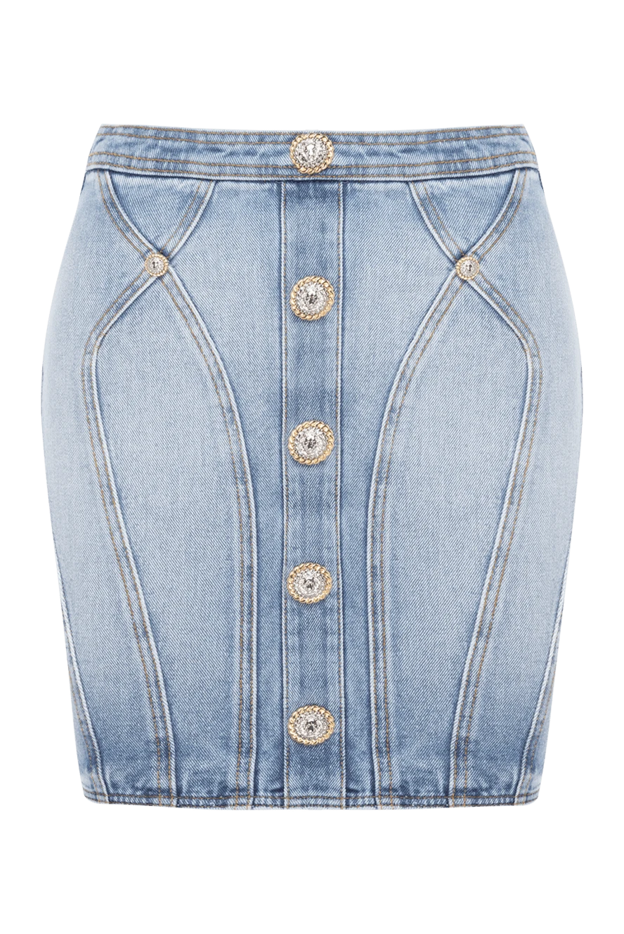 Balmain Blue denim skirt - golden buttons. 98% cotton, 2% elastane. Closure: zipper. two side pockets. Country of manufacture: Italy. Care: specialized cleaning - photo 1