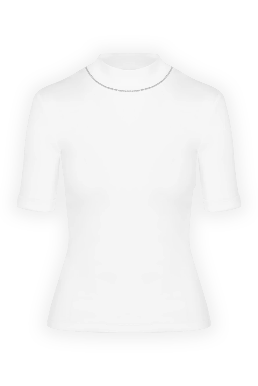 Panicale White women's jumper with short sleeves. - 94% cotton, 6% elastane. Country of manufacture: Italy. Care: specialized cleaning - photo 1