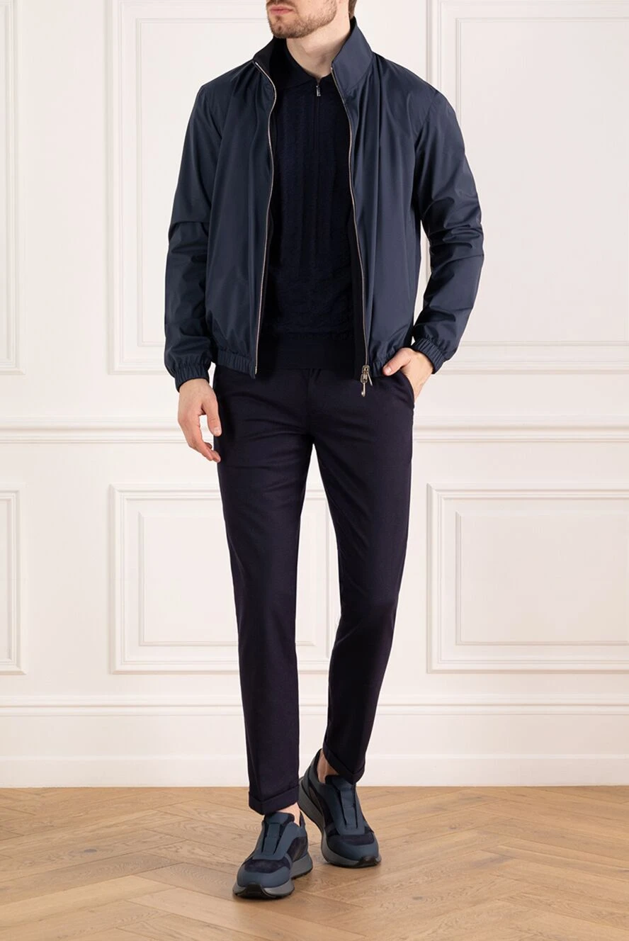 Loro Piana men's blue nylon jacket with stand collar 184916 — Men