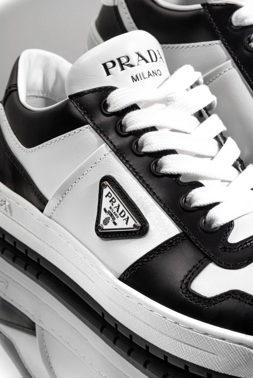 Prada white leather sneakers with black inserts and logo 184928