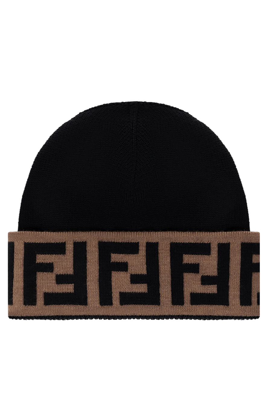 Fendi Men's black woolen hat with logo - brand logo. 100% wool. Country of manufacture: Italy. Care: specialized cleaning - photo 1