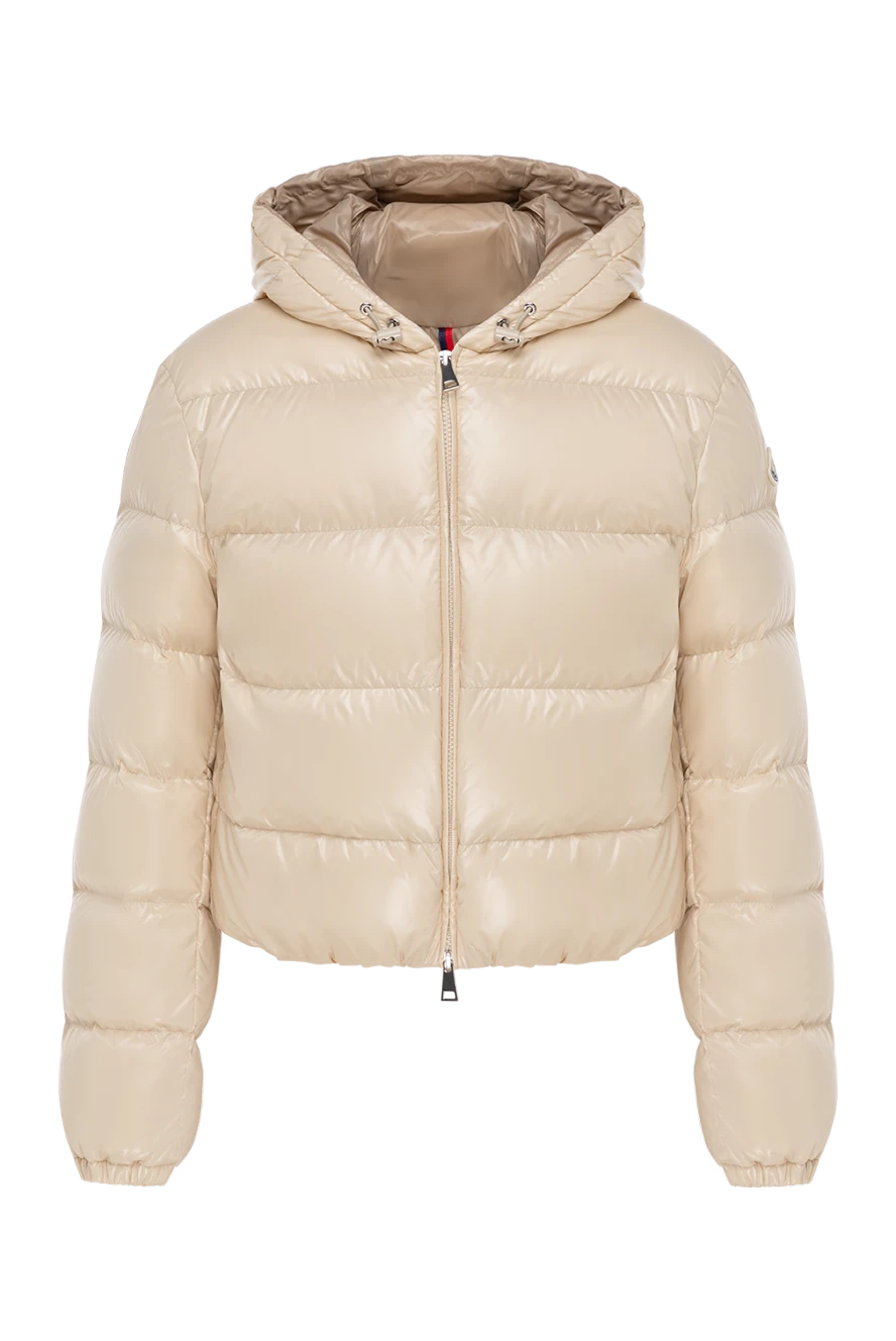 Moncler Женская короткая бежевая куртка с капюшоном - 100% полиамид. капюшон. молния, кулиска. два боковых кармана. Страна производитель: Италия. Уход: специализированная чистка - фото 1