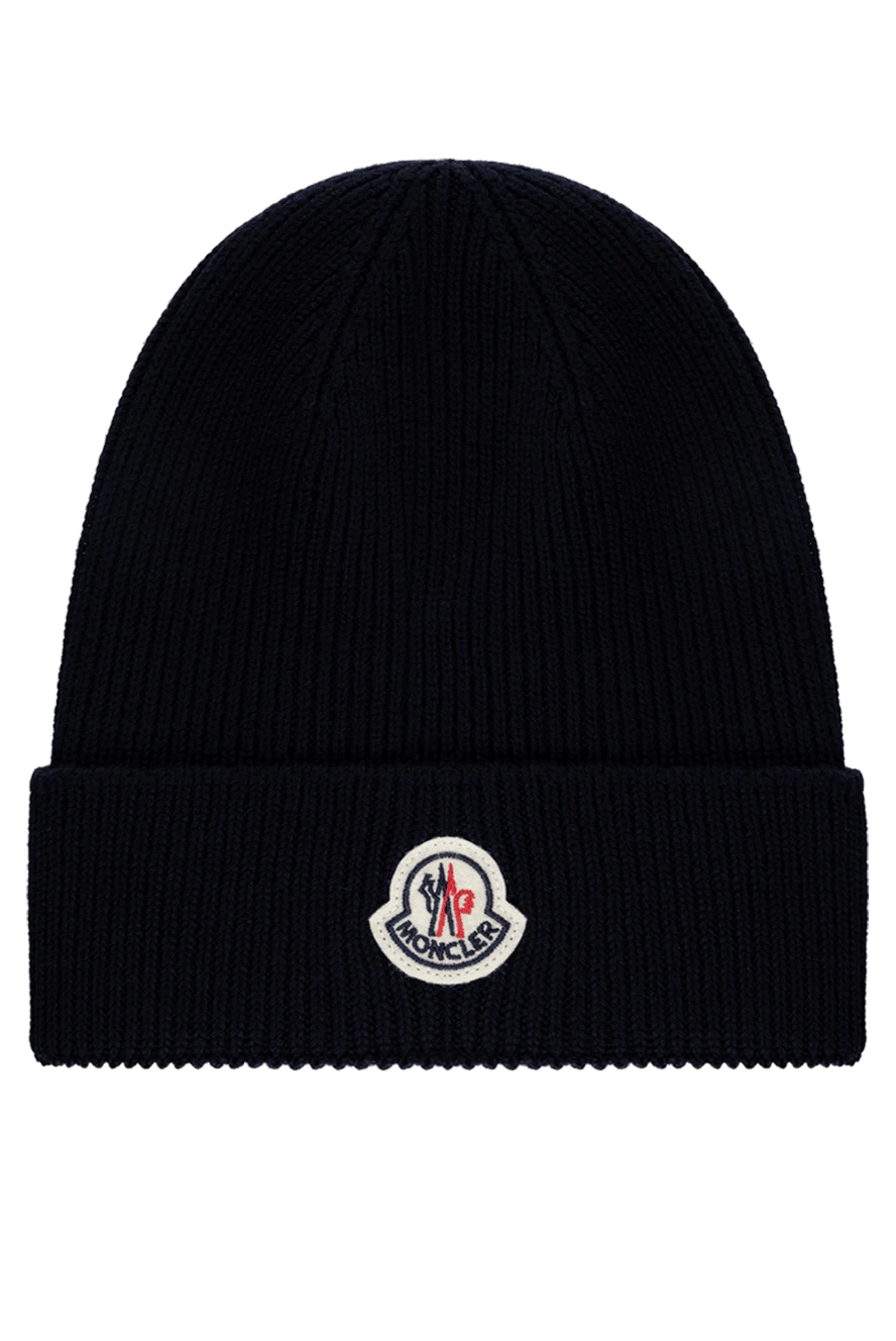 Moncler Men's blue wool hat with logo - brand logo. 100% wool. Country of manufacture: Italy. Care: specialized cleaning - photo 1