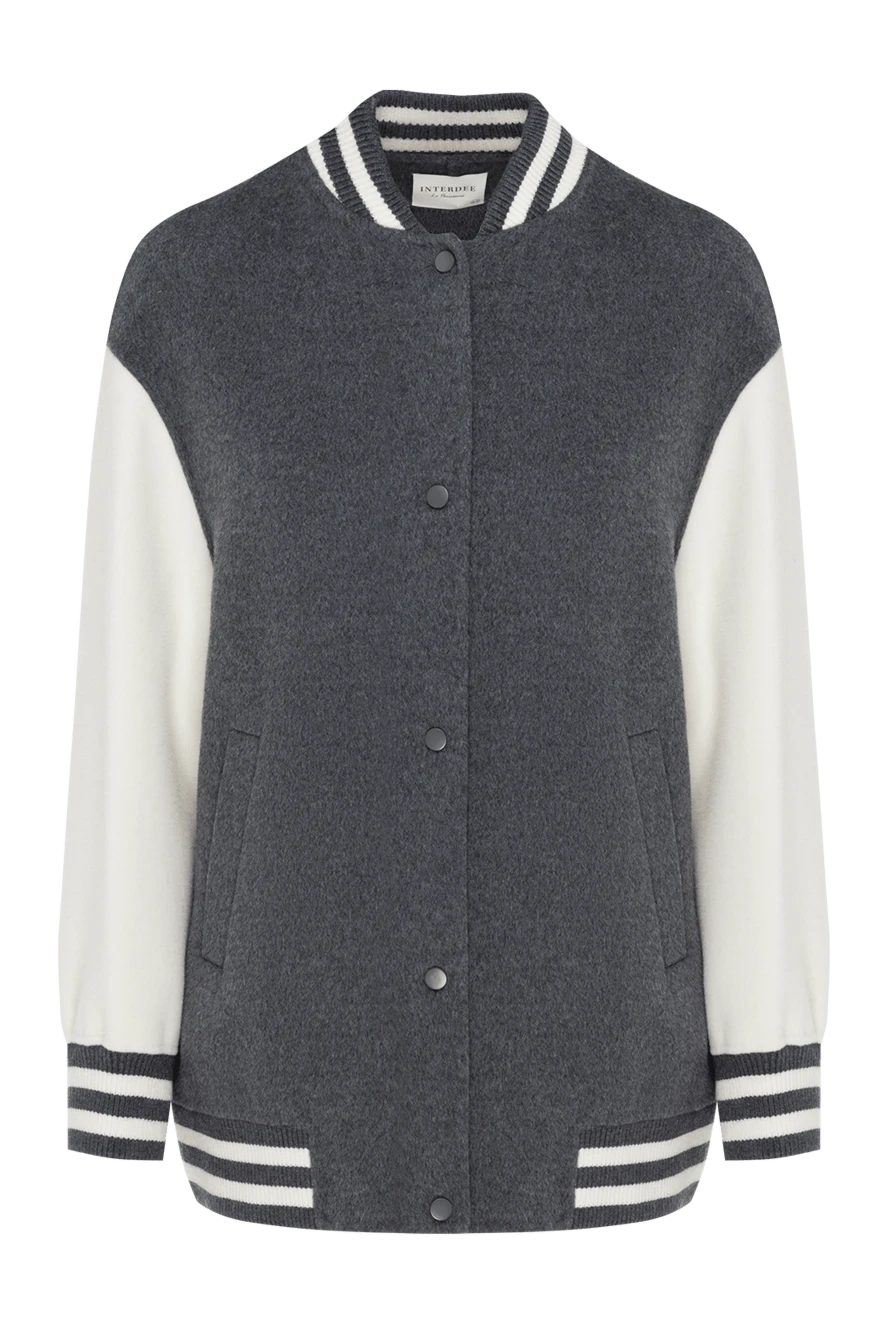 Interdee Women's gray wool jacket - contrasting sleeves, stripe pattern on cuffs and collar. 100% wool. buttons. two side pockets. Country of manufacture: Italy. Care: specialized cleaning - photo 1