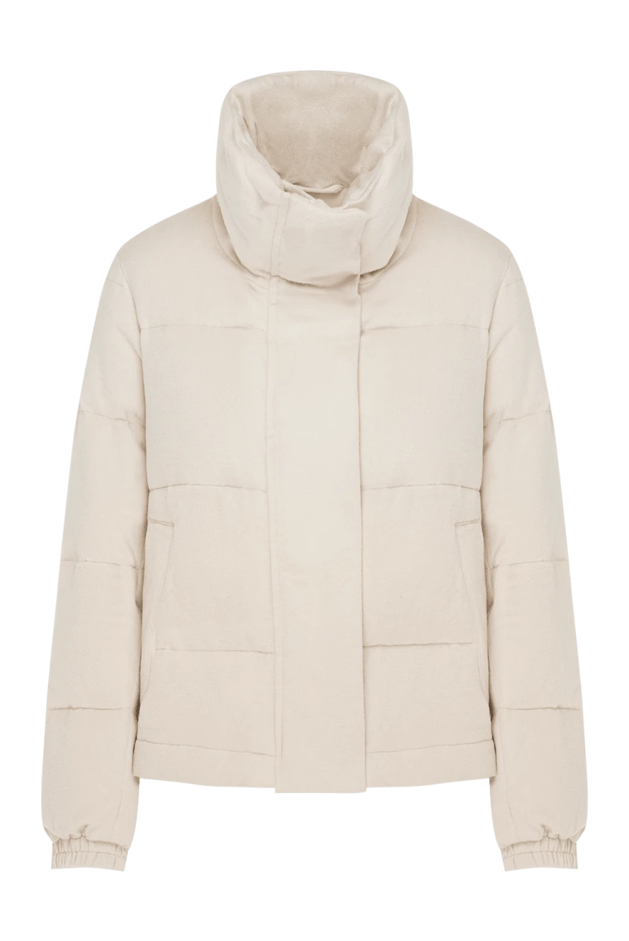 Interdee Women's short beige jacket with a high collar - 55% wool, 45% silk. Closure: zipper. two side pockets. Country of manufacture: Italy. Care: specialized cleaning - photo 1