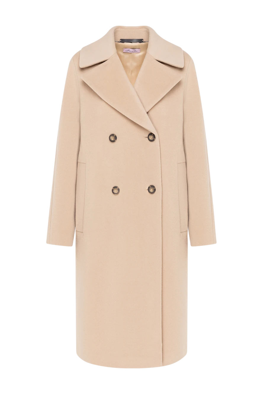 Fleur de Paris Women's double-breasted beige coat made of wool and angora - 65% wool, 35% polyamide. Closure: buttons. two side pockets. Country of manufacture: Italy. Care: specialized cleaning - photo 1