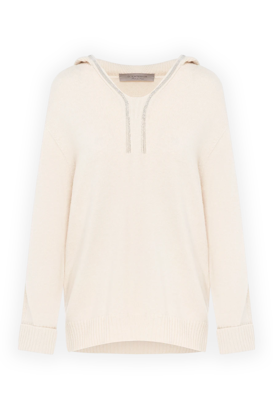 D.Exterior Women's beige hoodie with hood - hood. 30% cashmere, 20% wool, 20% viscose. Country of manufacture: Italy. Care: specialized cleaning - photo 1