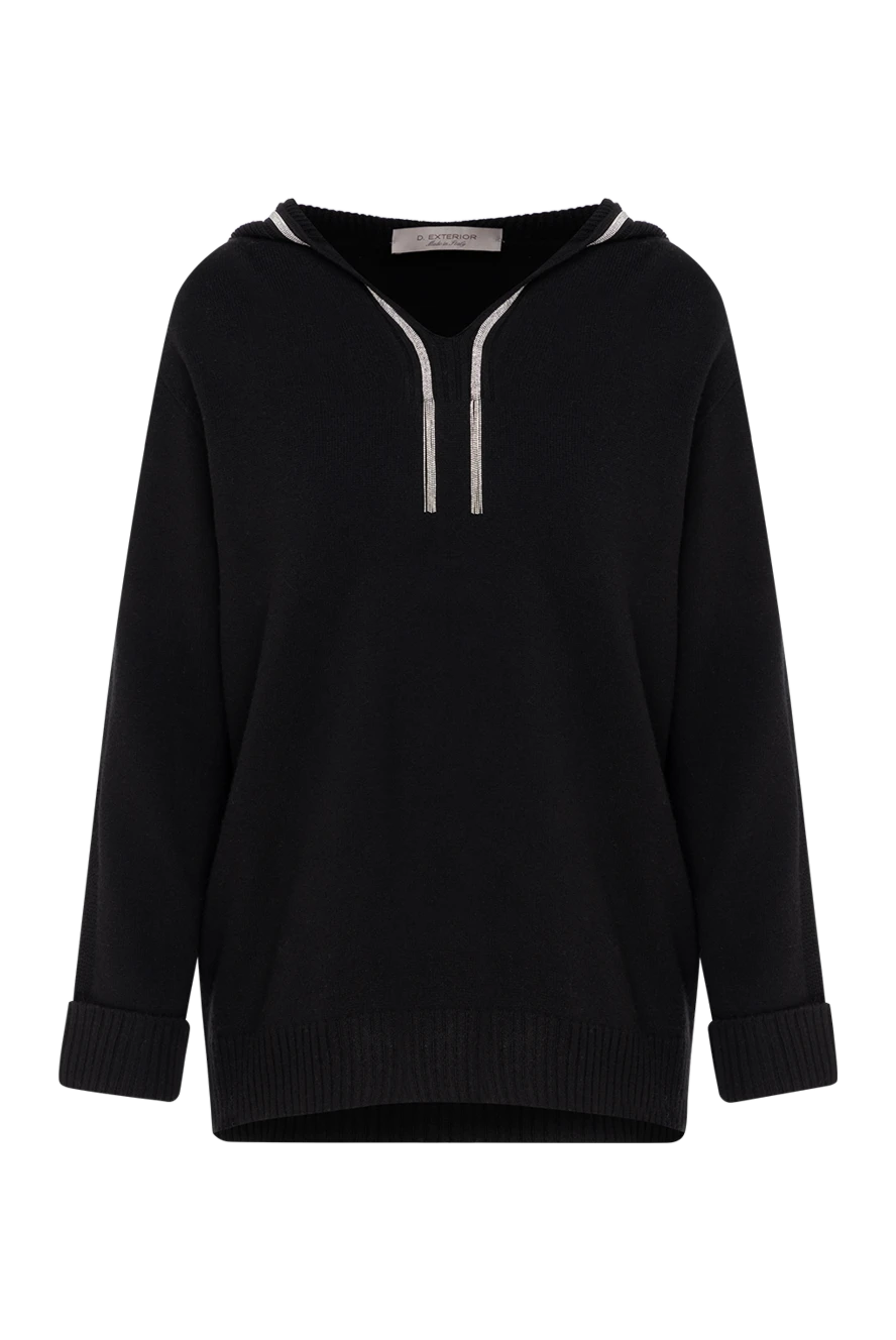 D.Exterior Women's black hoodie with hood - hood. 30% cashmere, 20% wool, 20% viscose. Country of manufacture: Italy. Care: specialized cleaning - photo 1