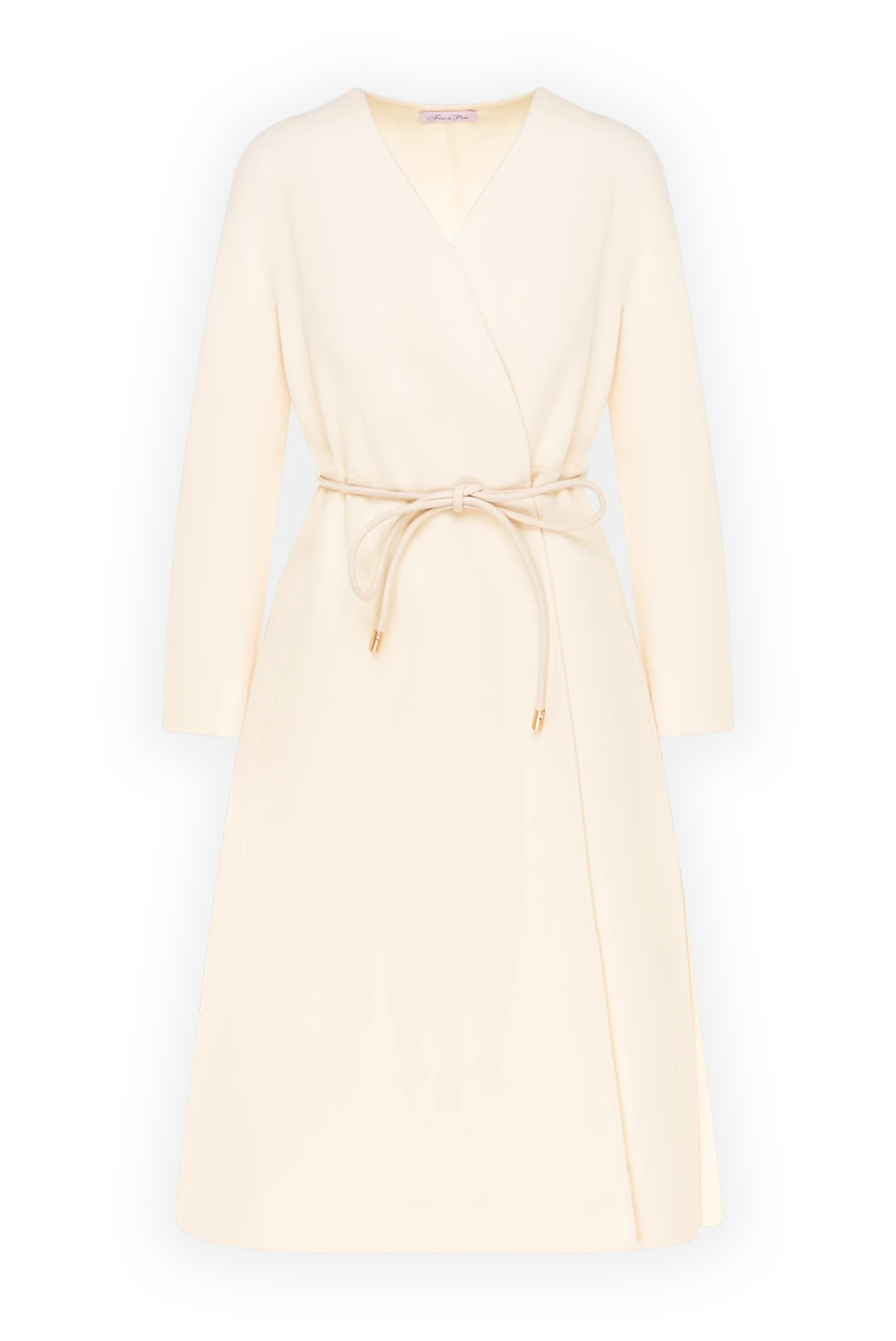 Fleur de Paris Women's white cashmere coat with v-collar - 100% cashmere. Closure: drawstring. Country of manufacture: Italy. Care: specialized cleaning - photo 1