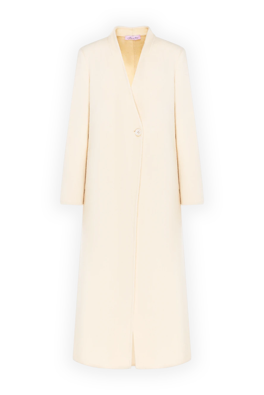 Fleur de Paris Women's white wool coat with a v-collar - 100% wool. Closure: buttons. Country of manufacture: Italy. Care: specialized cleaning - photo 1