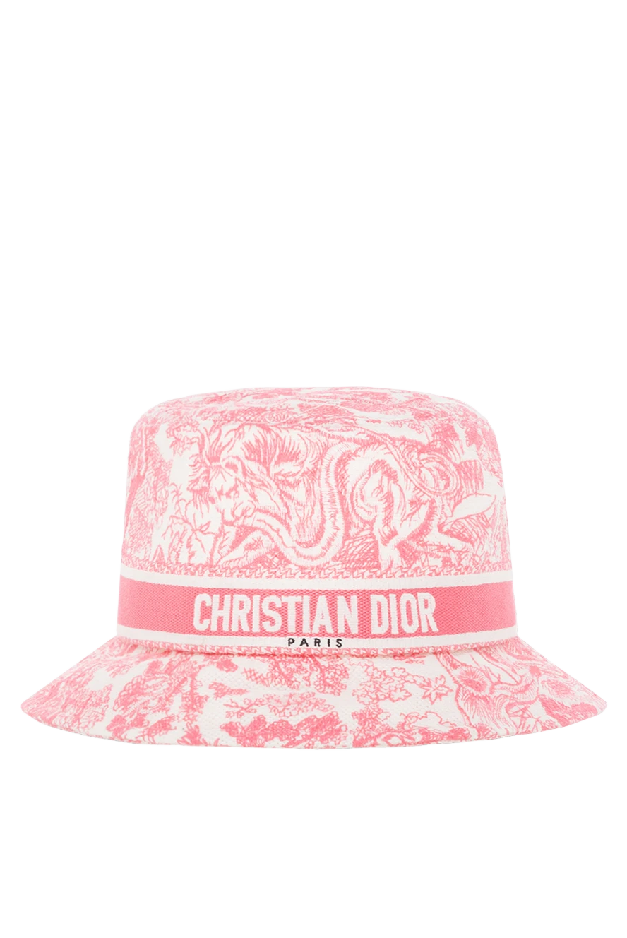 Dior Women's pink cotton panama hat with logo - nature drawing, brand logo. 100% cotton. Country of manufacture: Italy. Care: specialized cleaning - photo 1