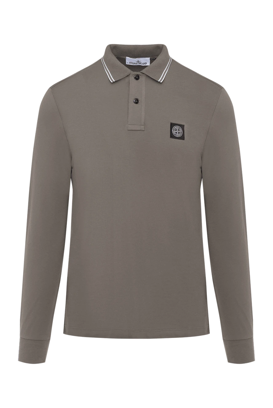 Stone Island Men's beige long sleeve polo with logo - brand logo, stripes on the collar. 95% cotton, 5% elastane. Closure: buttons. Country of manufacture: Italy. Care: specialized cleaning - photo 1