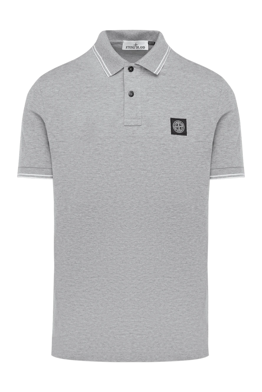 Stone Island Gray men's polo melange with logo - brand logo, stripes on collar and sleeves. 95% cotton, 5% elastane. Closure: buttons. Country of manufacture: Italy. Care: specialized cleaning - photo 1