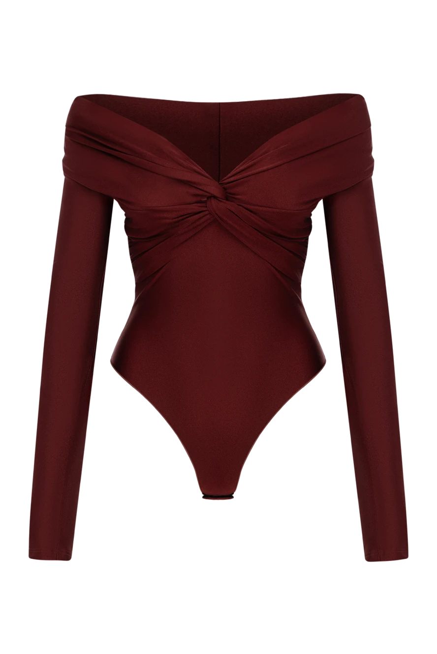 The Andamane Bodysuit with long sleeves and open shoulders burgundy - weaving fabrics. 80% polyamide, 20% elastane,. Country of manufacture: Italy. Care: specialized cleaning - photo 1