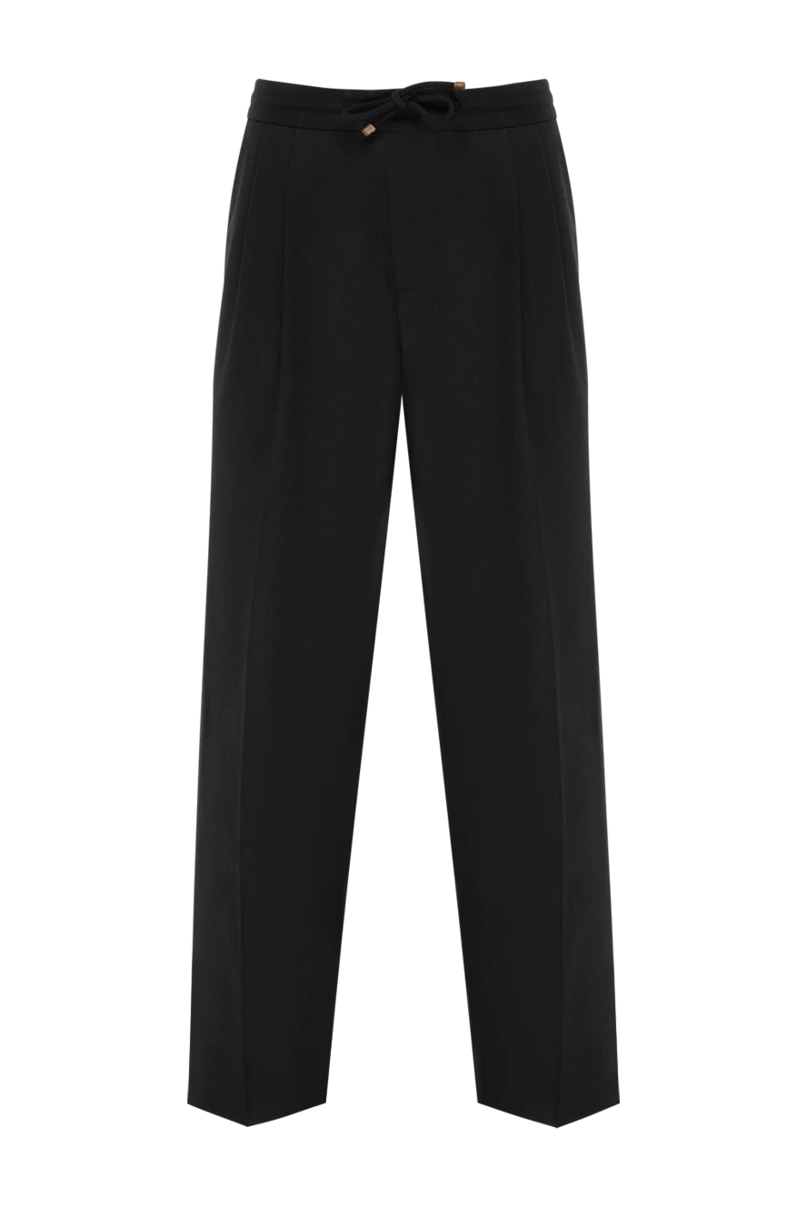 Brunello Cucinelli Men's black wool trousers with drawstring - tucks. 100% wool. Closure: drawstring, zipper. two side pockets, two back pockets. Country of manufacture: Italy. Care: specialized cleaning - photo 1