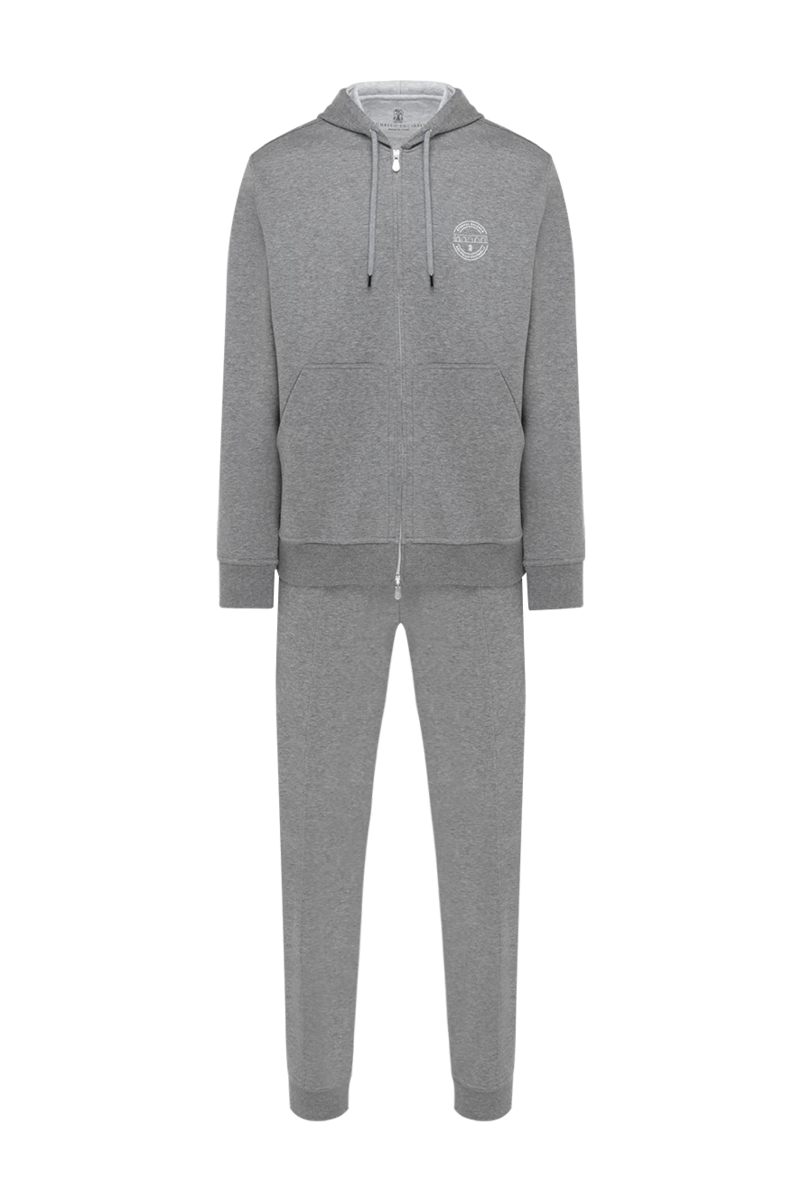 Brunello Cucinelli Прогулочный костюм серый меланж мужской с капюшоном - узор полоска. капюшон. 87% хлопок, 8% кашемир, 5% шелк. молния. два боковых кармана. Страна производитель: Италия. Уход: специализированная чистка - фото 1