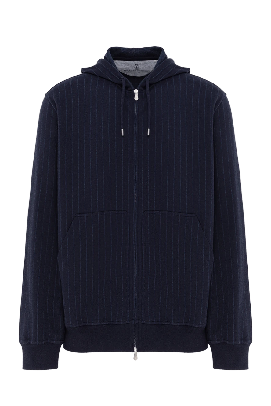Brunello Cucinelli Мужская кофта на молнии из хлопка кашемира и шерсти с капюшоном - узор полоска. капюшон. 87% хлопок, 8% кашемир, 5% шерсть. молния, кулиска. два боковых кармана. Страна производитель: Италия. Уход: специализированная чистка - фото 1