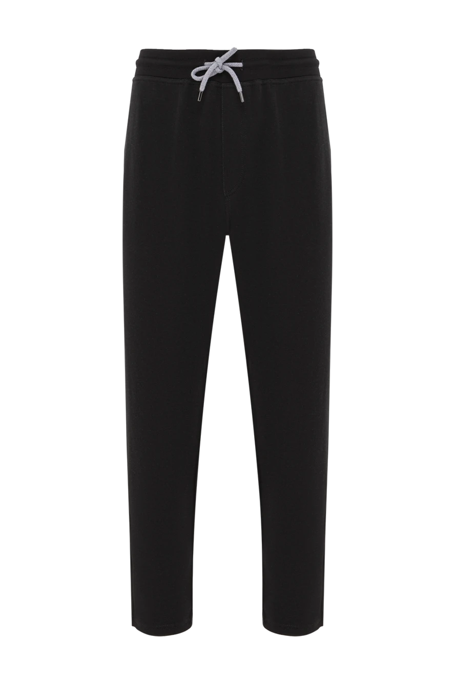Brunello Cucinelli Basic black men's joggers for everyday style - 64% cotton, 26% nylon, 6% cashmere. Drawstring waistband. Two side pockets, two back pockets. Country of manufacture: Italy. Care: specialized cleaning - photo 1
