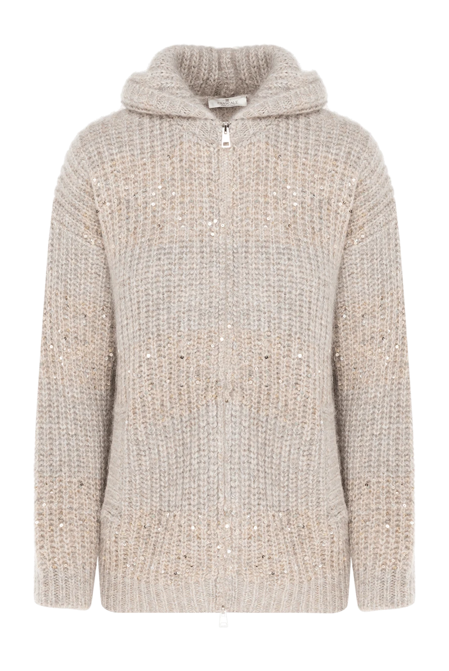 Panicale Knitted beige women's hoodie with sequins - sequins. hood . 37% alpaca, 37% mohair, 26% polyamide. Closure: zipper. two side pockets. Country of manufacture: Italy. Care: specialized cleaning - photo 1