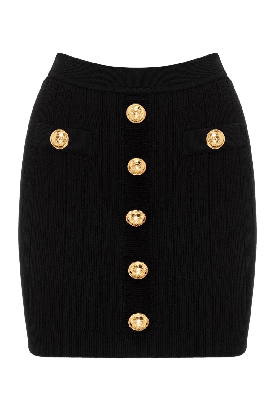 Balmain Black mini skirt with golden buttons - golden buttons. 82% viscose, 17% polyester. Closure: zipper. two side pockets. Country of manufacture: Italy. Care: specialized cleaning - photo 1