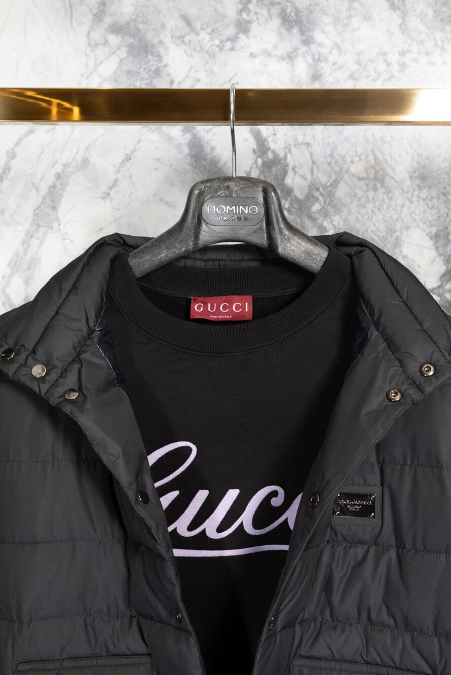 Gucci чоловічий світшот чорний з бавовни логотип 185211 — Чоловічі