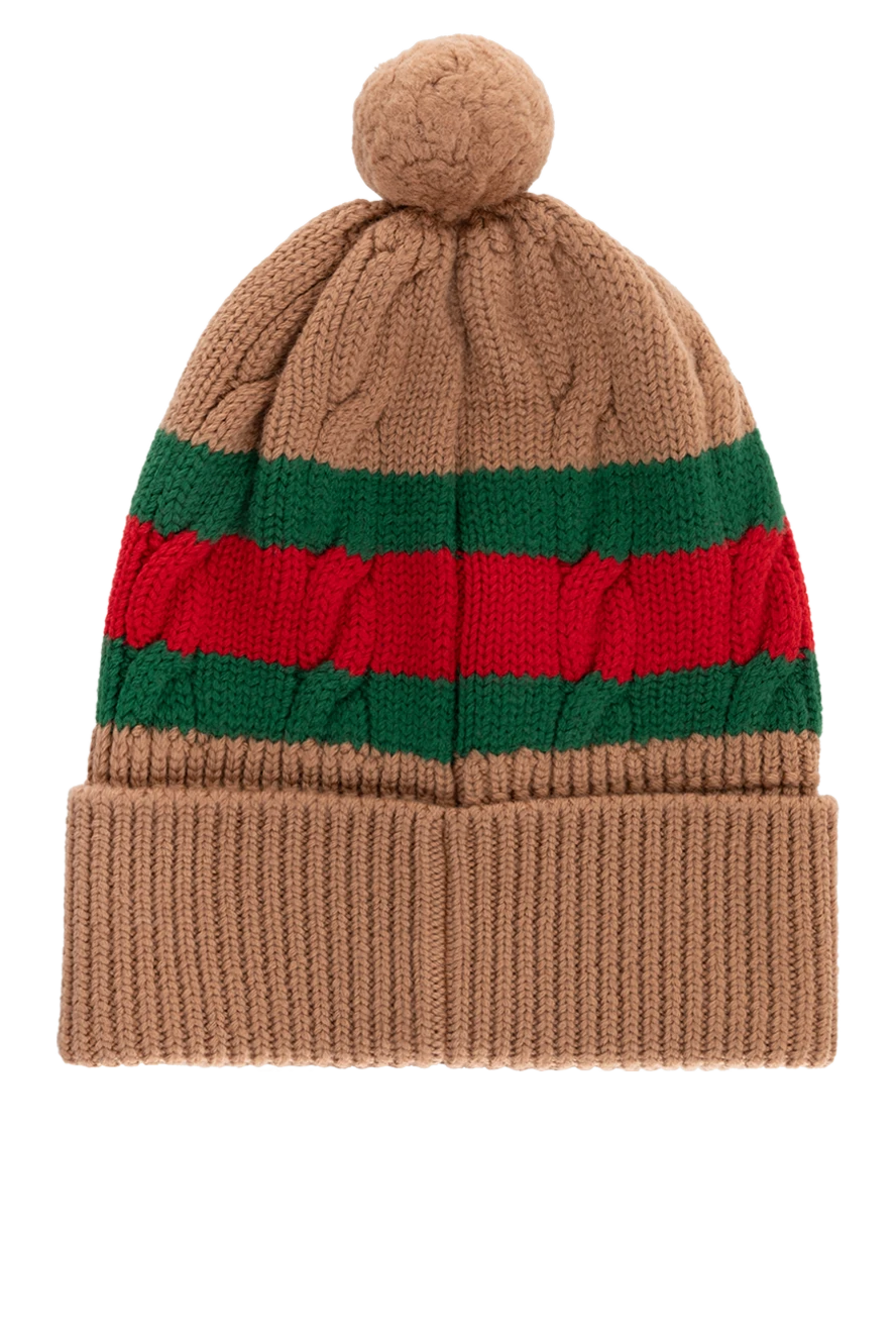 Gucci men's woolen brown hat with pompom 185214 — Men a cap