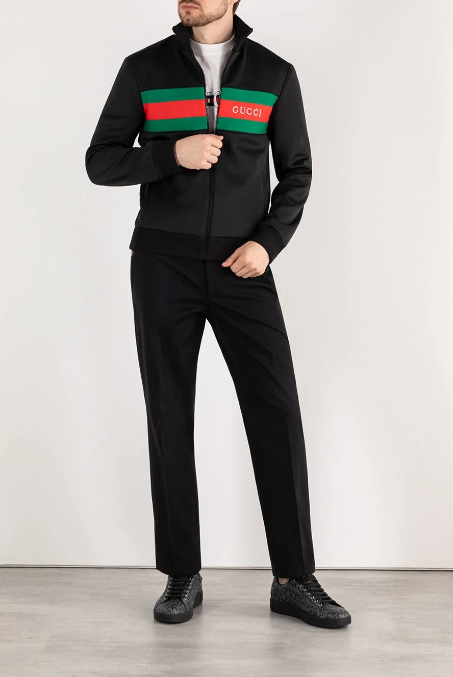 Gucci black sports jacket with logo and web ribbon 185228 — Men