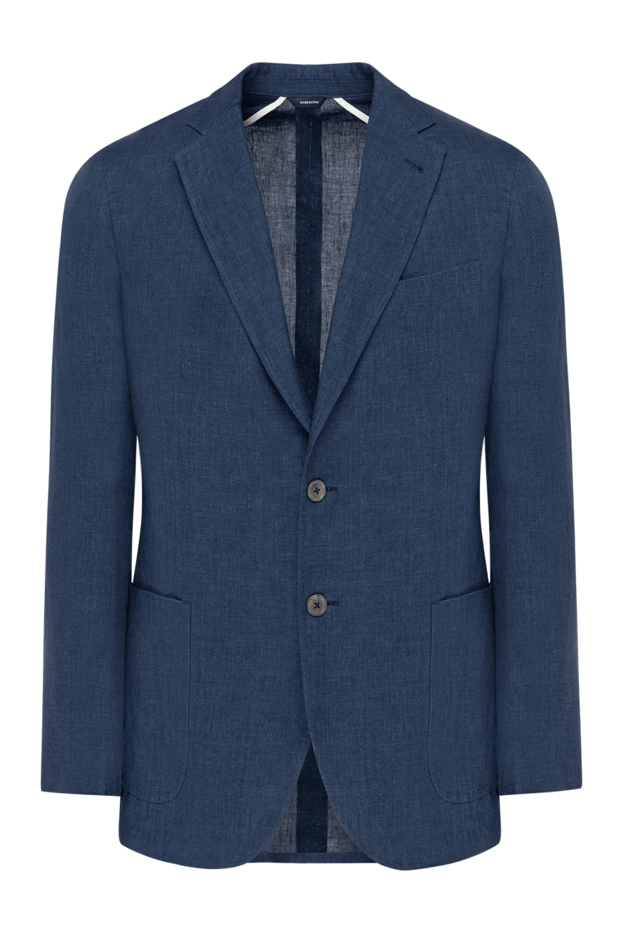 Sartoria Latorre Men's blue linen jacket - 100% linen. Closure: buttons. two side pockets, one chest pocket. Country of manufacture: Italy. Care: specialized cleaning - photo 1