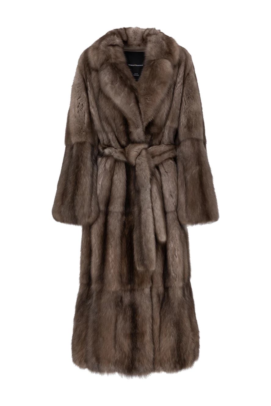 Giorgio Magnani Women's long brown fur coat with sable belt - 100% sable fur . buttons, belt. Country of manufacture: Italy. Care: specialized cleaning - photo 1