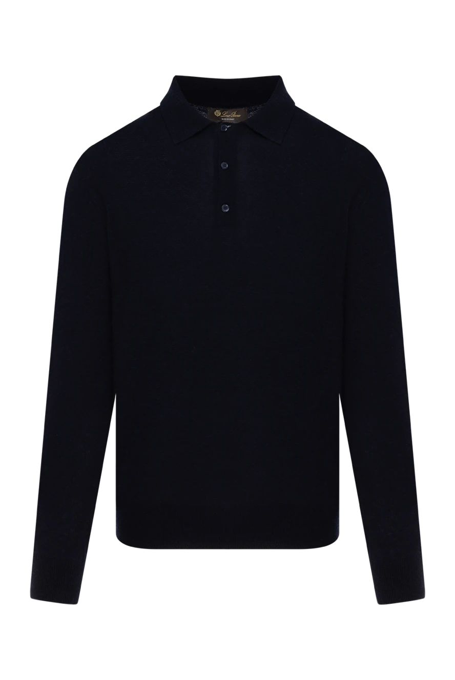 Loro Piana Men's blue long sleeve polo - 60% cashmere, 40% silk. Closure: buttons. Country of manufacture: Italy. Care: specialized cleaning - photo 1