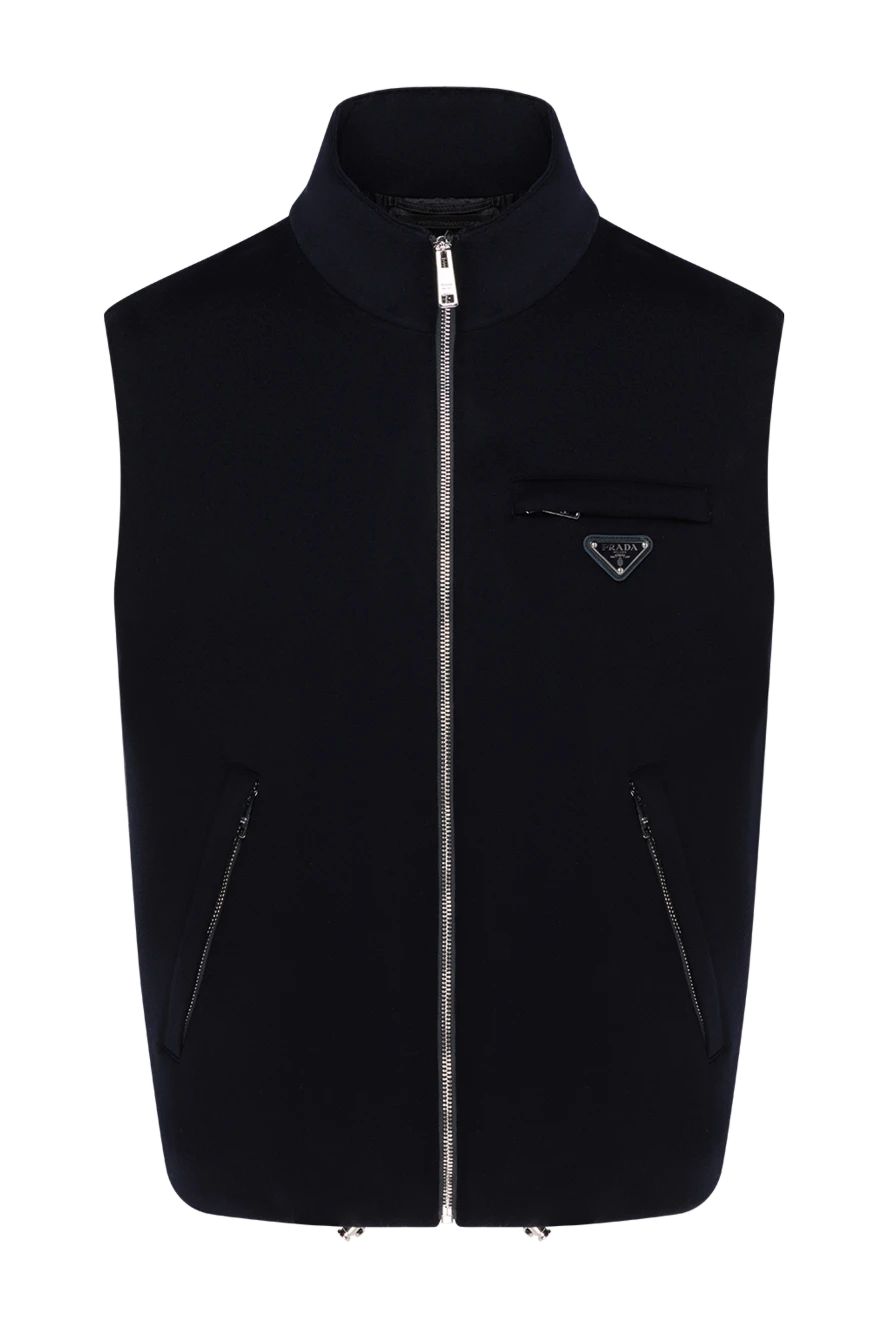 Prada Men's blue vest with zipper and pocket - brand logo. 100% cashmere. Closure: zipper. one chest pocket. Country of manufacture: Italy. Care: specialized cleaning - photo 1