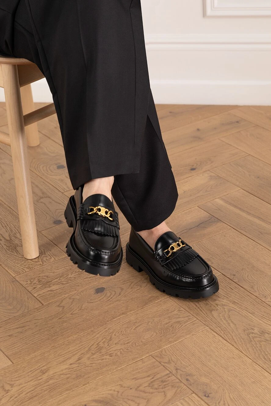 Celine margaret leather loafers with triomphe chain for