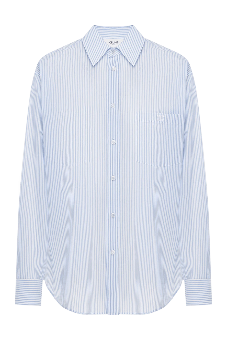 Celine Women's blue striped cotton shirt - stripe pattern. 100% cotton. Closure: buttons. one chest pocket. Country of manufacture: Italy. Care: specialized cleaning - photo 1