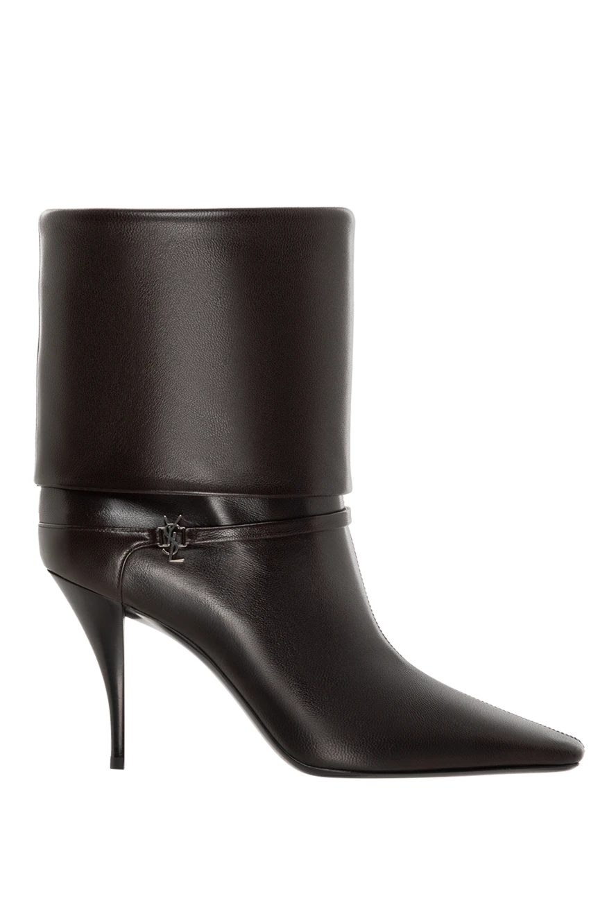 Saint Laurent Women's black leather high-heeled boots - embossed leather, logo. 100% genuine leather. Country of manufacture: Italy. Care: specialized cleaning - photo 1