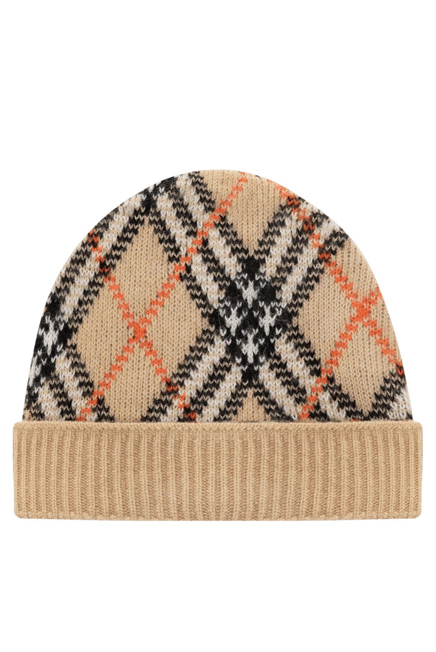 Burberry Women's winter hat in beige checkered pattern - large check pattern. 100% cashmere. Country of manufacture: Italy. Care: specialized cleaning - photo 1