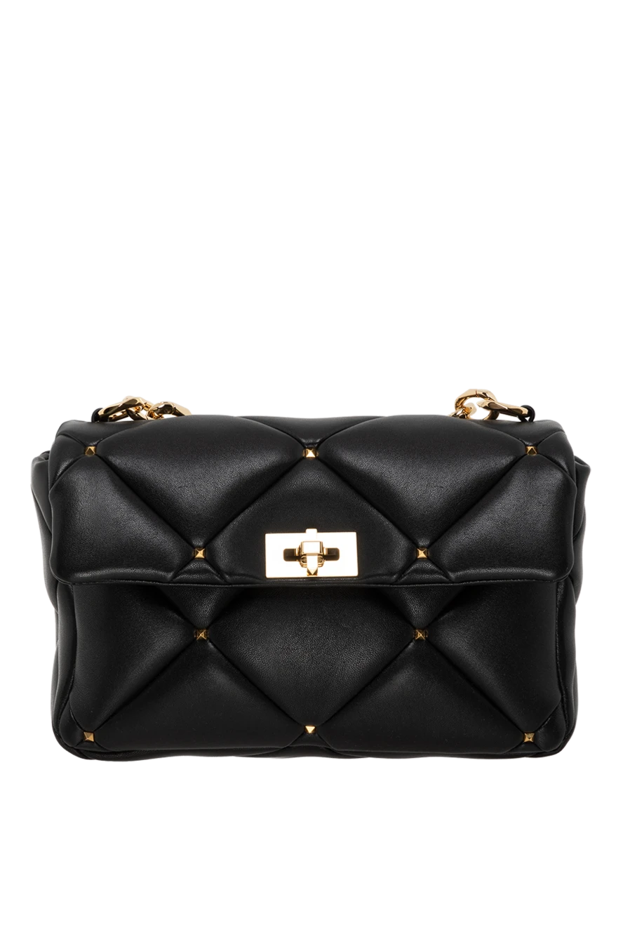 Valentino Garavani Roman Stud bag in black nappa leather for women - Patchwork design and trim with small studs. 100% nappa leather. Size: W25xH16xD10 cm. Closure: twist lock flap . one patch pocket and one zip pocket. Belt Length: Shoulder Strap Length: 55cm. Country of manufacture: Italy. Care: specialized cleaning - photo 1