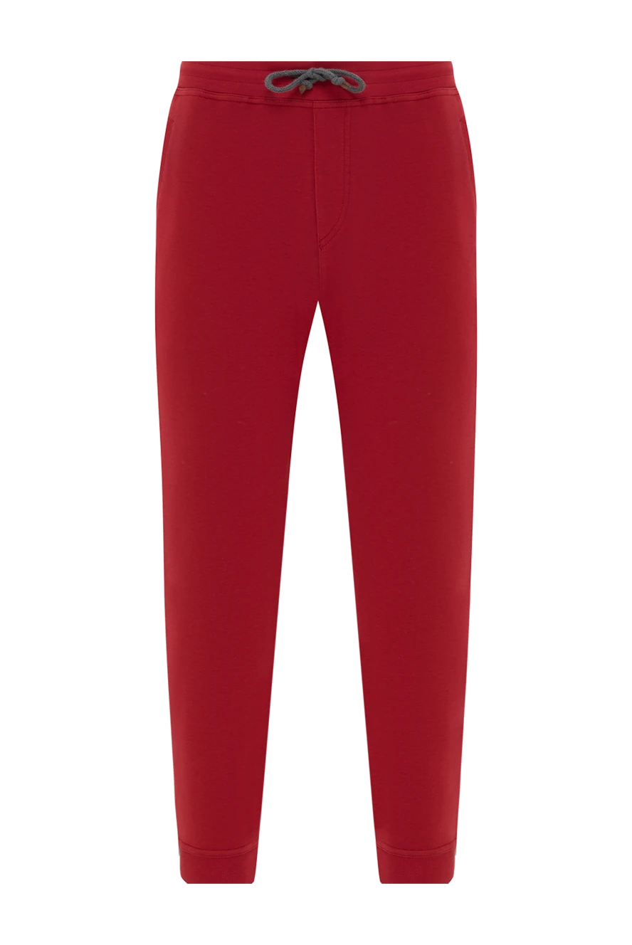 Brunello Cucinelli Lightweight men's trousers with drawstring, red - 93% cotton, 7% polyamide. Closure: drawstring, zipper. two side pockets, two back pockets. Country of manufacture: Italy. Care: specialized cleaning - photo 1