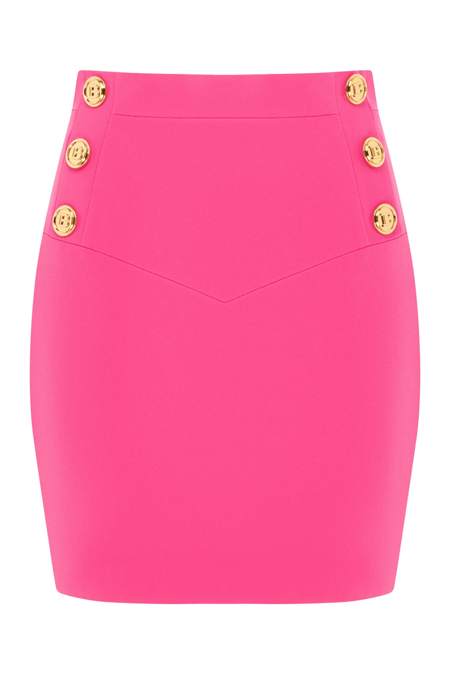 Balmain Pink mini skirt with decorative buttons - decorative buttons . 100% viscose. Closure: zipper. Country of manufacture: Italy. Care: specialized cleaning - photo 1