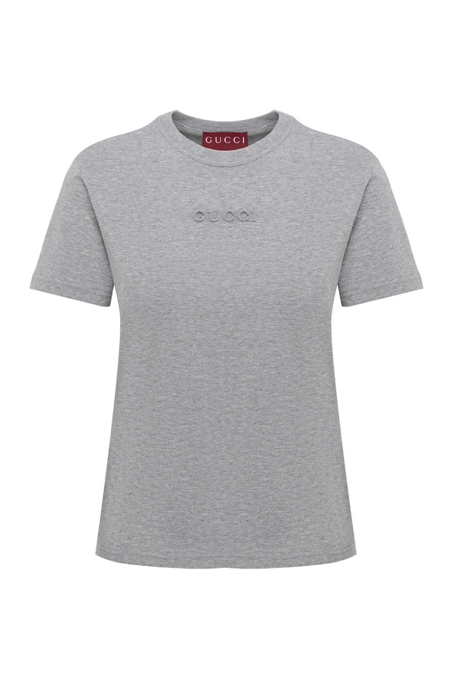 Gucci Women's gray melange T-shirt with logo - Brand logo decor. 100% cotton. Country of manufacture: Italy. Care: specialized cleaning - photo 1