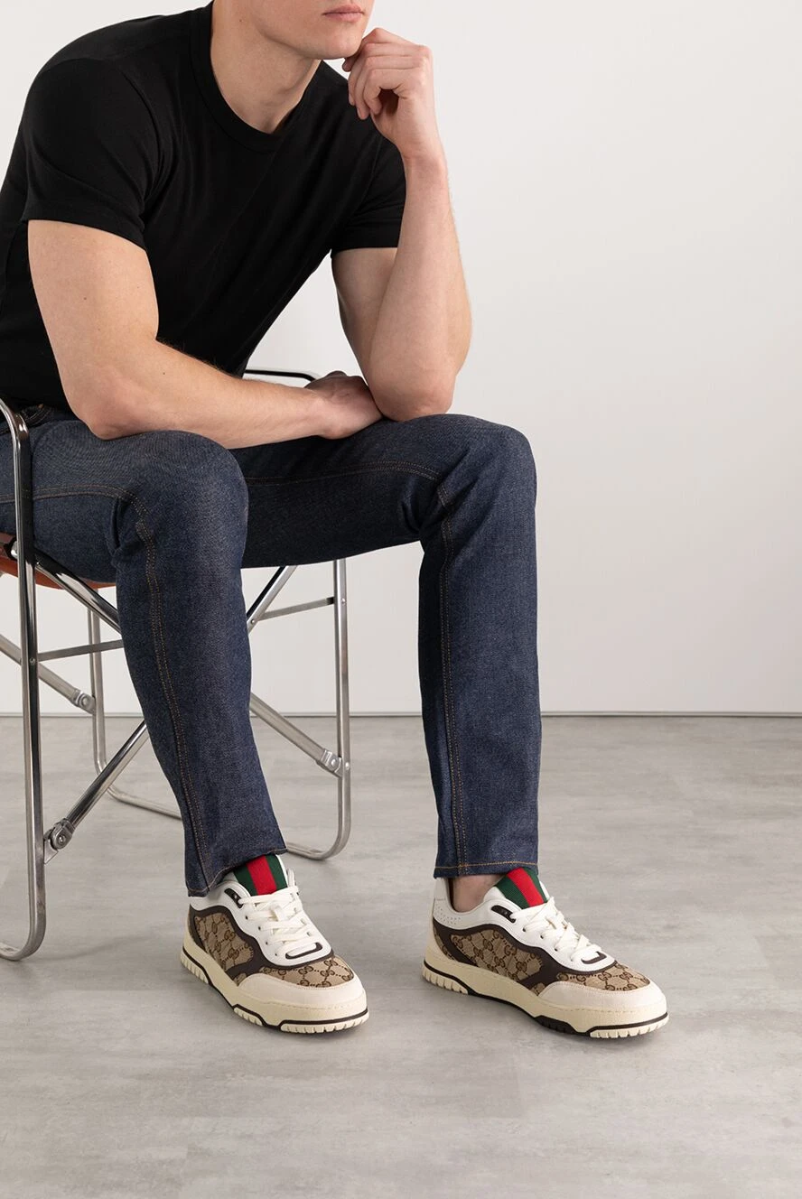 Gucci мужские кроссовки gucci re-web бежевые кожаные 185553