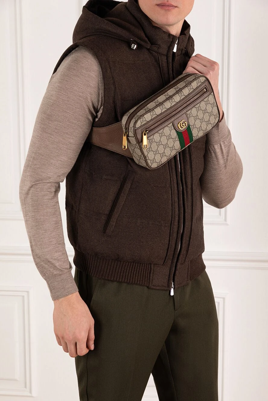 Gucci мужская поясная сумка ophidia gg коричневая 185557 — Мужские