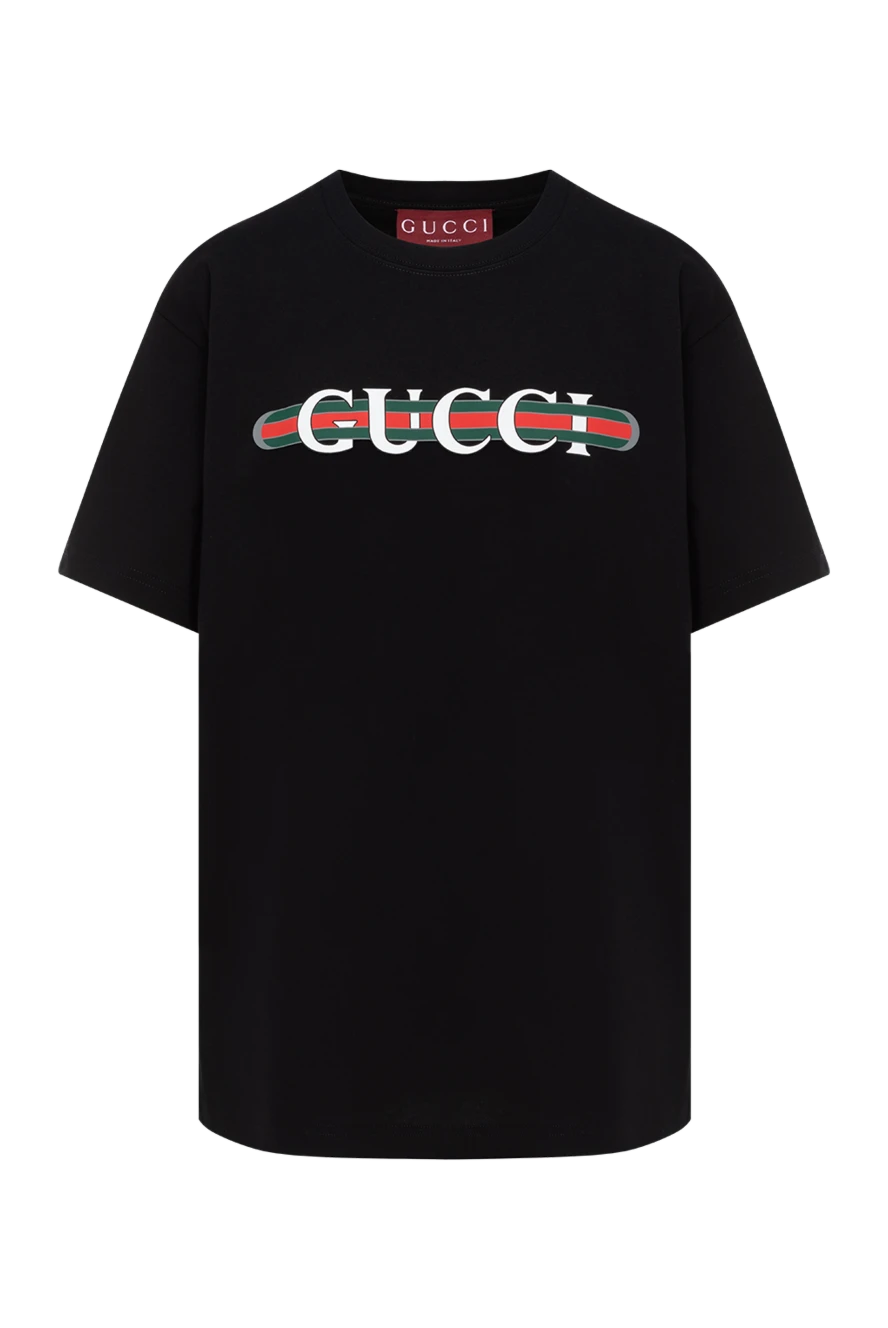 Gucci Футболка бавовняна з логотипом чорна жіноча - логотип бренду. 100% бавовна. Країна виробник: Італія. Догляд: спеціалізоване чищення - фото 1