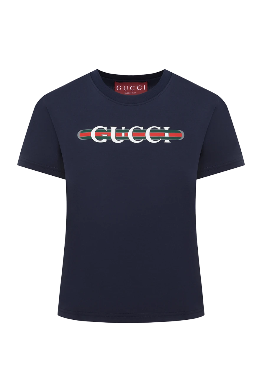 Gucci Blue women's cotton T-shirt with logo - brand logo. 100% cotton. Country of manufacture: Italy. Care: specialized cleaning - photo 1