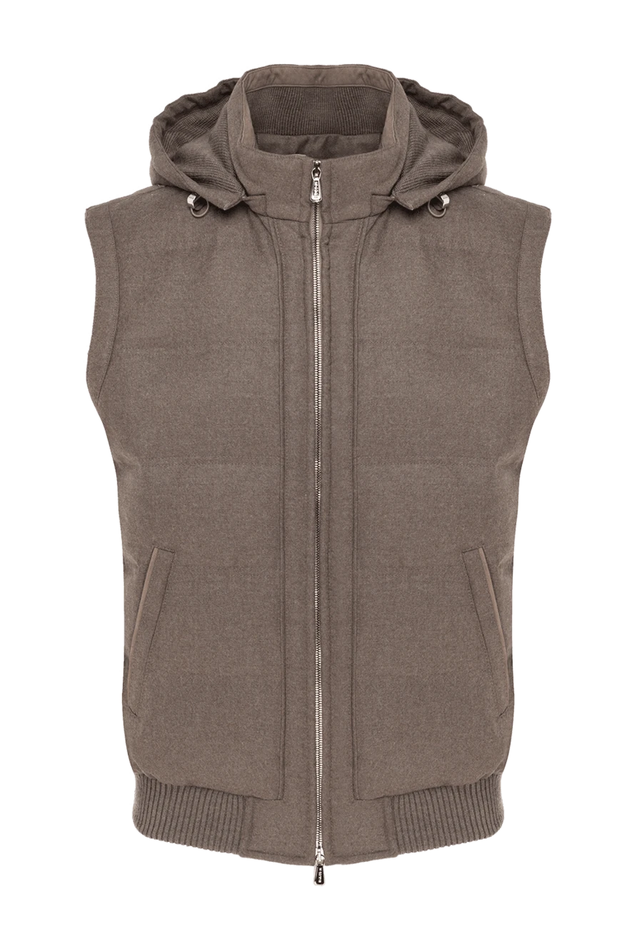 Enrico Mandelli Кашеміровий жилет чоловічий бежевий з капюшоном - капюшон. 100% кашемір. блискавка. дві бічні кишені. Країна виробник: Італія. Догляд: спеціалізоване чищення - фото 1