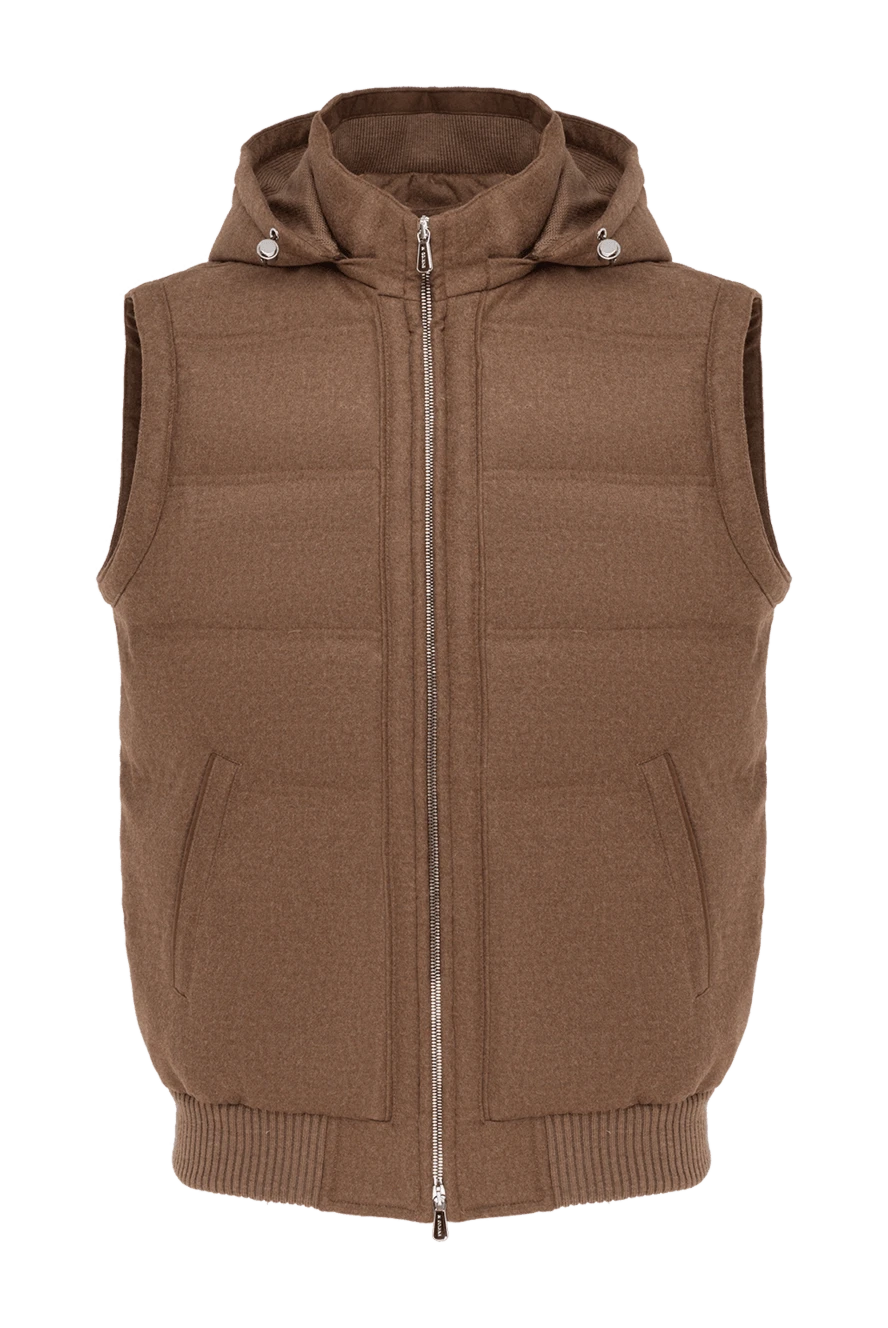 Enrico Mandelli Коричневий чоловічий жилет із кашеміру з капюшоном. - капюшон. 100% кашемір. блискавка. дві бічні кишені. Країна виробник: Італія. Догляд: спеціалізоване чищення - фото 1