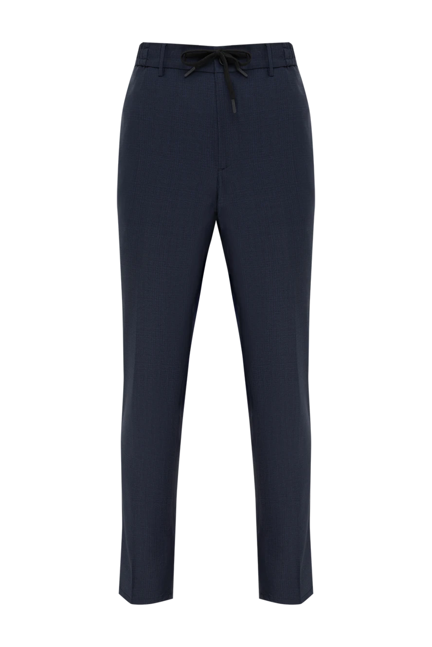 Berwich Men's blue checkered wool trousers - small check pattern. 100% wool. button, zipper, drawstring. two side pockets, one back. Country of manufacture: Italy. Care: specialized cleaning - photo 1