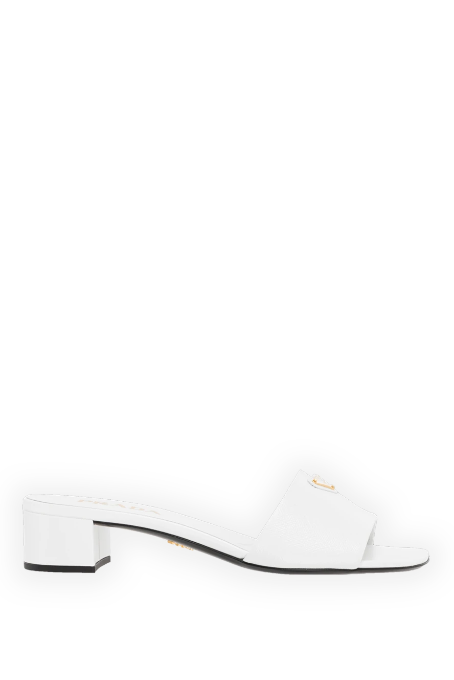 Prada Women's white leather sandals with logo - Brand logo decor. 100% genuine leather. Country of manufacture: Italy. Care: specialized cleaning - photo 1