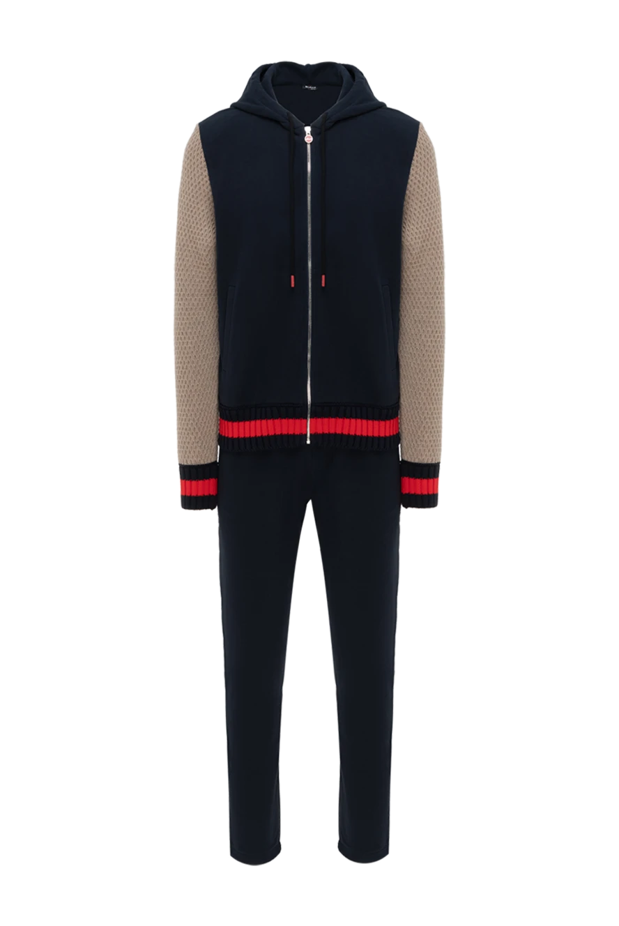 Kiton Men's sports suit blue - contrasting stripe on cuffs, contrasting sleeves. hood with drawstring. cotton, wool. Closure: zipper. two front pockets. Country of manufacture: Italy. Care: specialized cleaning - photo 1