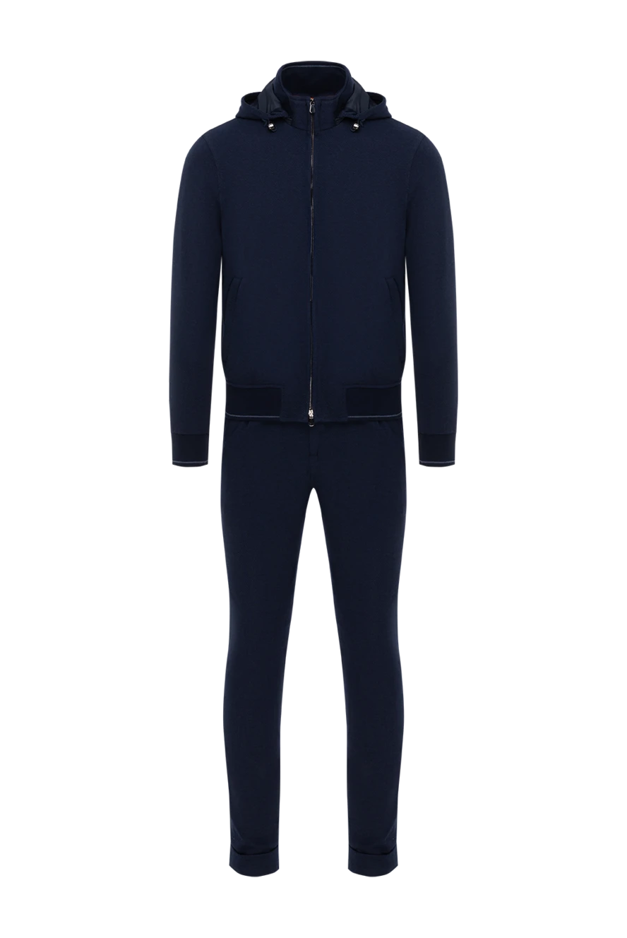 Enrico Mandelli Синій прогулянковий костюм чоловічий з шести та бавовни - смужки на манжетах. капюшон. 100% кашемір. блискавка. Крамани: дві бічні кишені. Країна виробник: Італія. Догляд: спеціалізоване чищення - фото 1