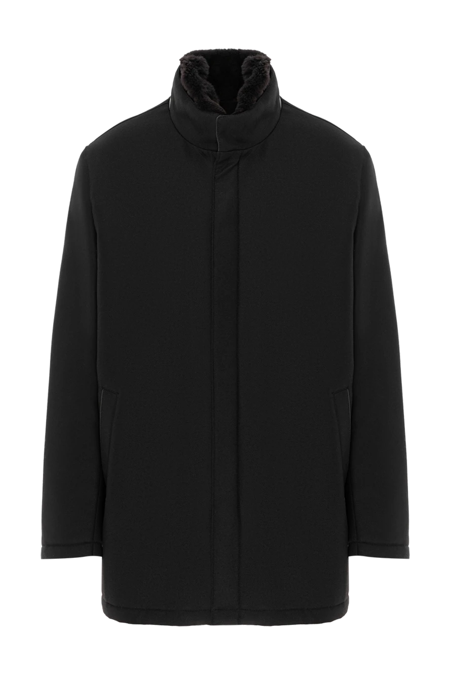 Enrico Mandelli Парка з хутряним коміром з кашеміру та вовни у чорному кольорі. - 93% вовна, 7% кашемір. Колір: чорний. блискавка. Крамани: дві бічні кишені. Країна виробник: Італія. Догляд: спеціалізоване чищення - фото 1